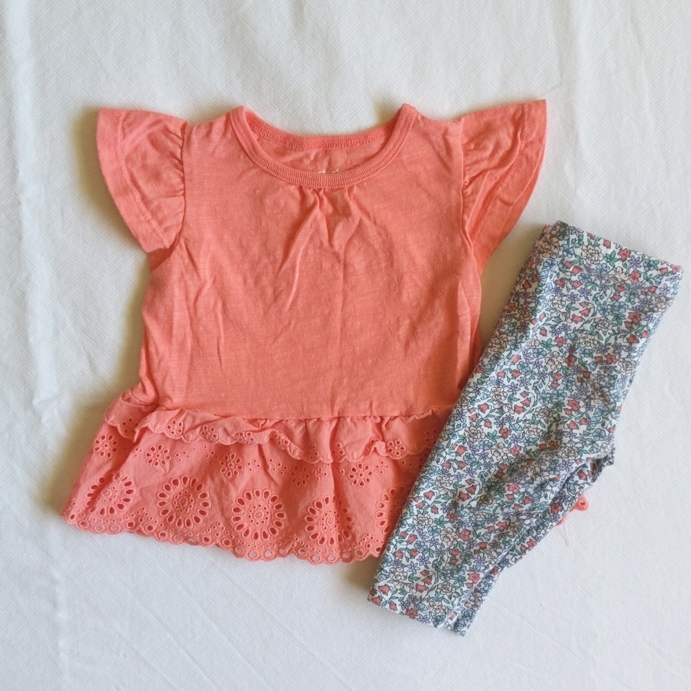 carter's 2 piece matching set eyelet peplum top & leggings 3 months baby girl